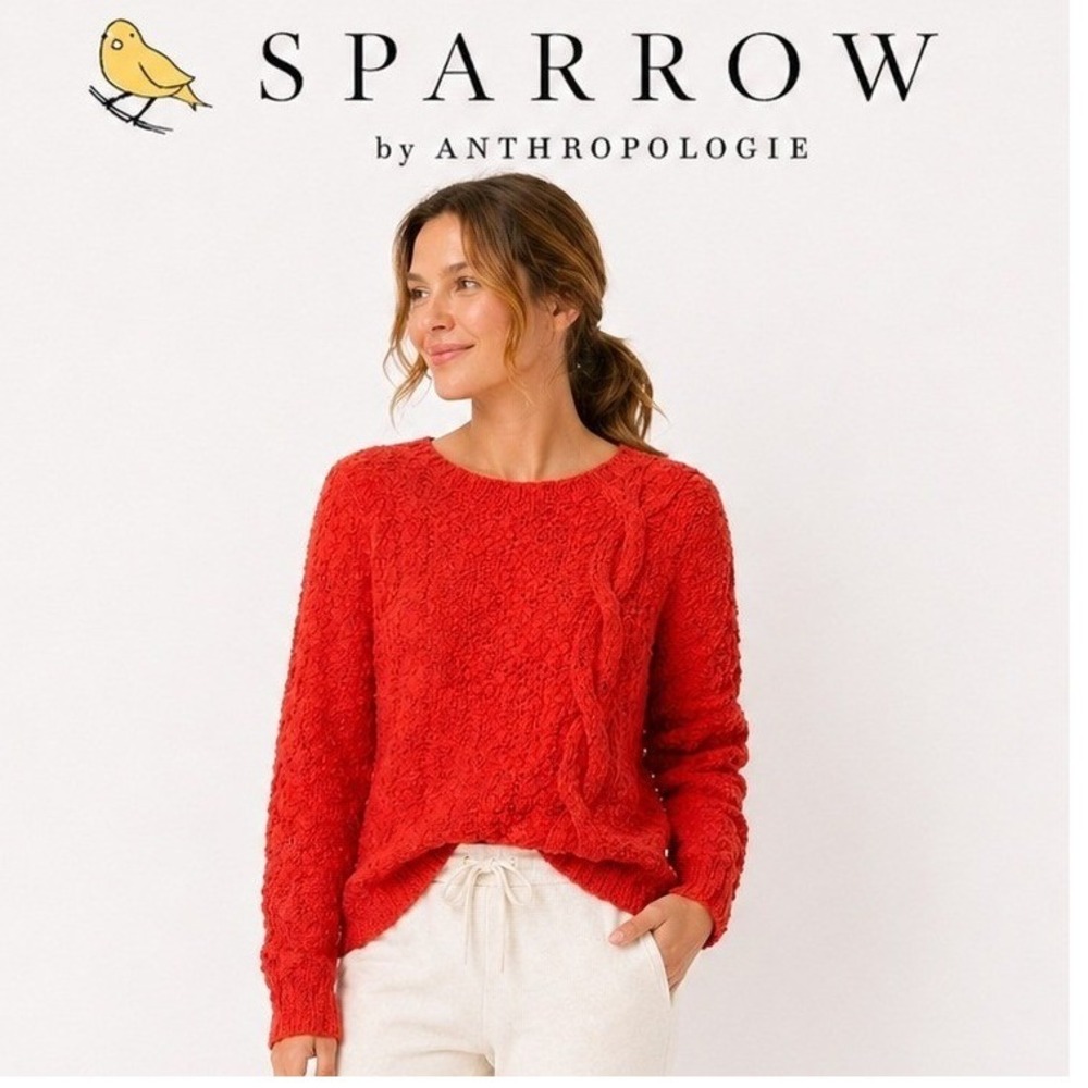 Anthropologie Sparrow Textured Knit Sweater Red Cozy Cottage Core Boho
